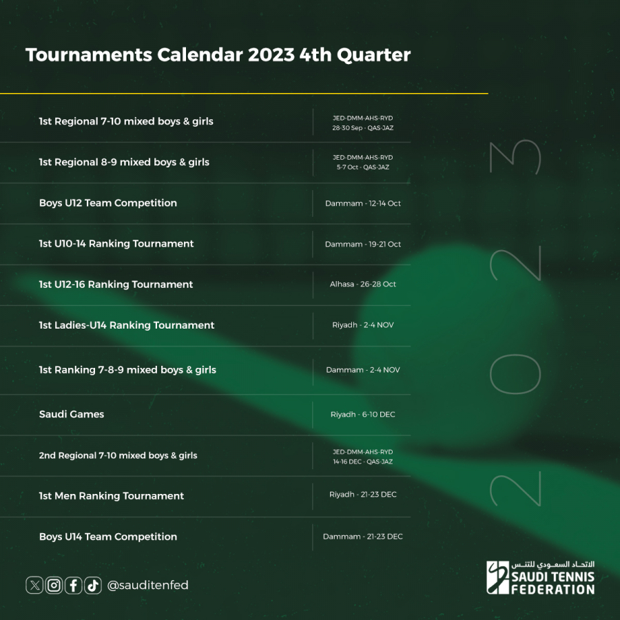 The STF Announces 4th quarter Tournaments Calendar 
